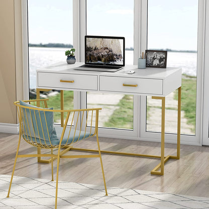 Inhabit Ultra Gold X White Multipurpose 100cm Desk / Dresser In Wood & Metal