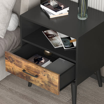 Inhabit Black X Rustic Brown Wood Nightstand With Drawer & Shelf