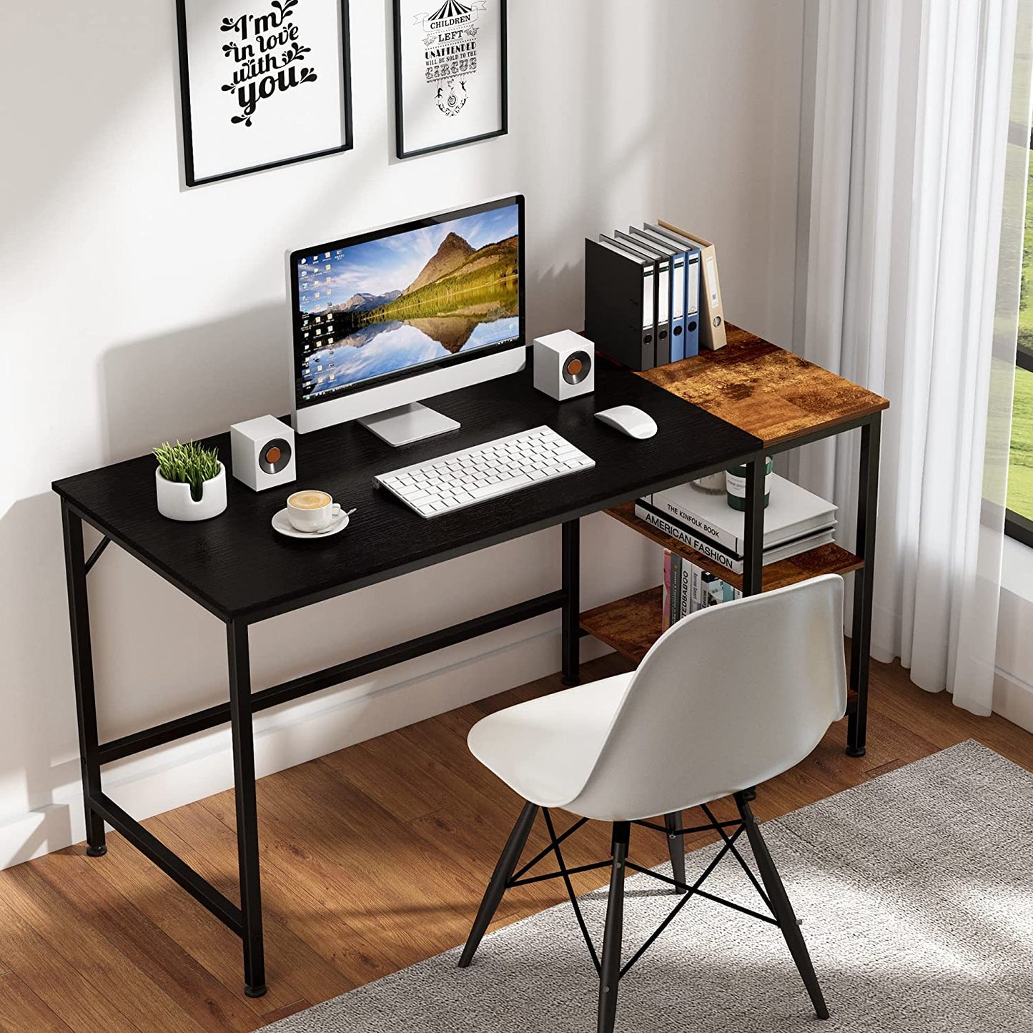 مكتب كبير من طبقتين من Inhabit Black X Rustic Brown مقاس 140 سم