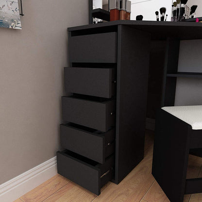 Inhabit Corner Makeup Vanity Solid Wood With 5 Drawers & 3 Shelves In 5 Colors