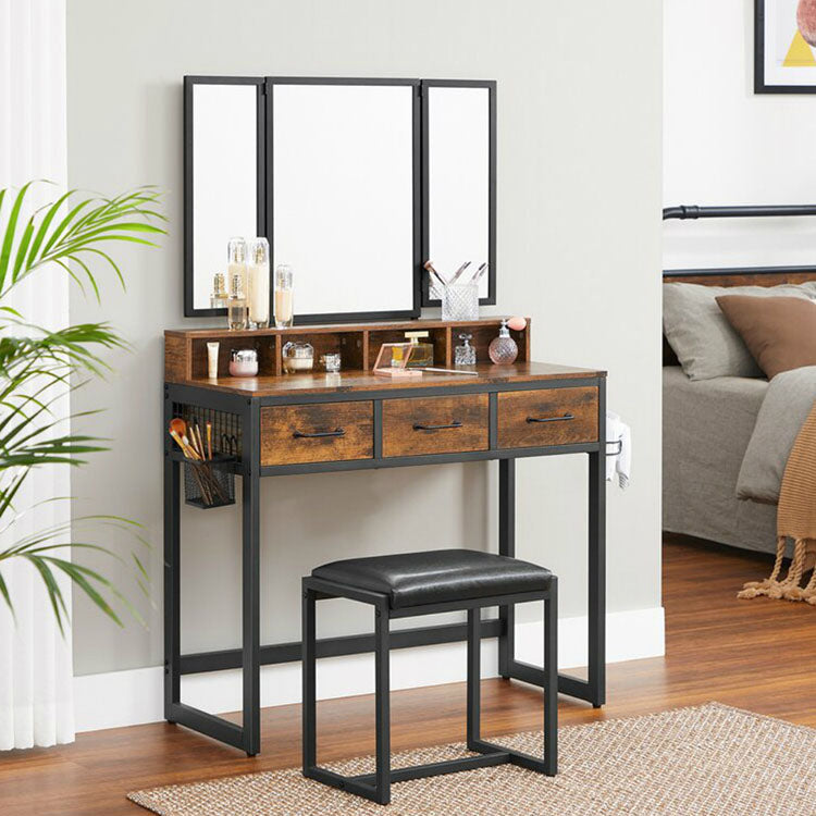 Inhabit Vintage Makeup Vanity Metal X Solid Wood With 3 Drawers