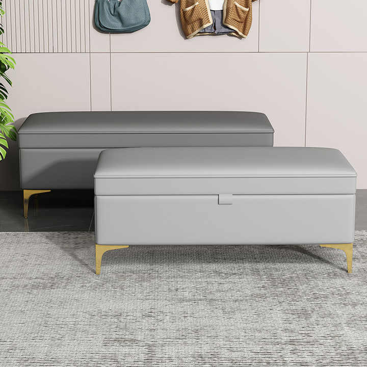 Inhabit Folding Storage Bench In Leather