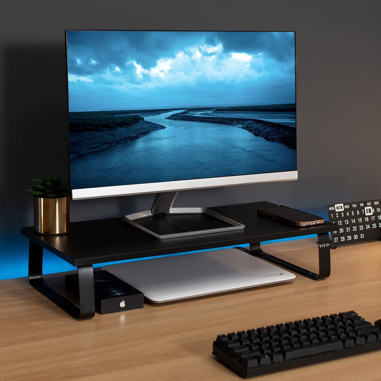 Inhabit Monitor Stand Riser In Wood & Metal