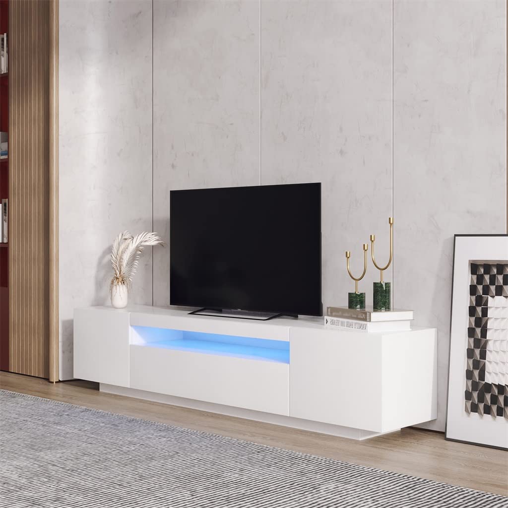 Inhabit All White TV Cabinet With Built In LED Lighting