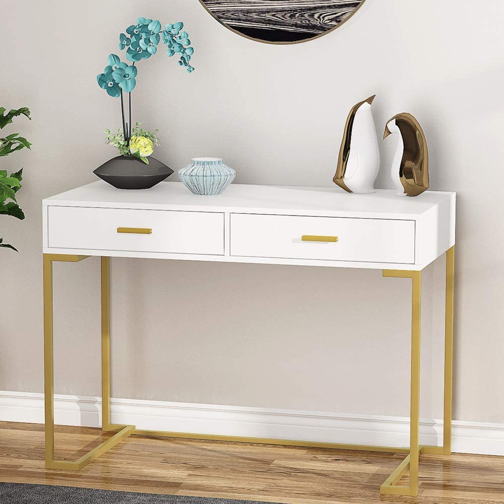 Inhabit Ultra Gold X White Multipurpose 100cm Desk / Dresser In Wood & Metal