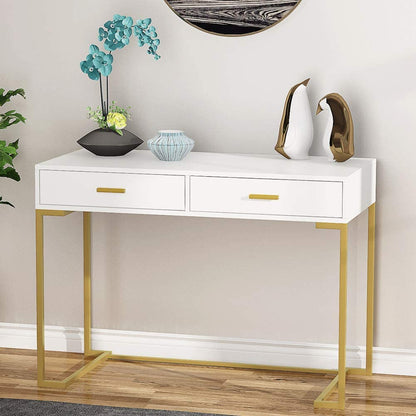 Inhabit Ultra Gold X White Multipurpose 100cm Desk / Dresser In Wood & Metal