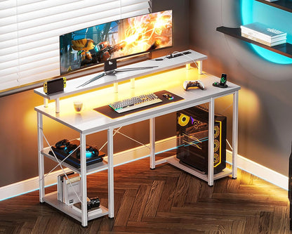 Inhabit Gaming Desk 120cm With LED Lights, Power Outlet & Monitor Stand