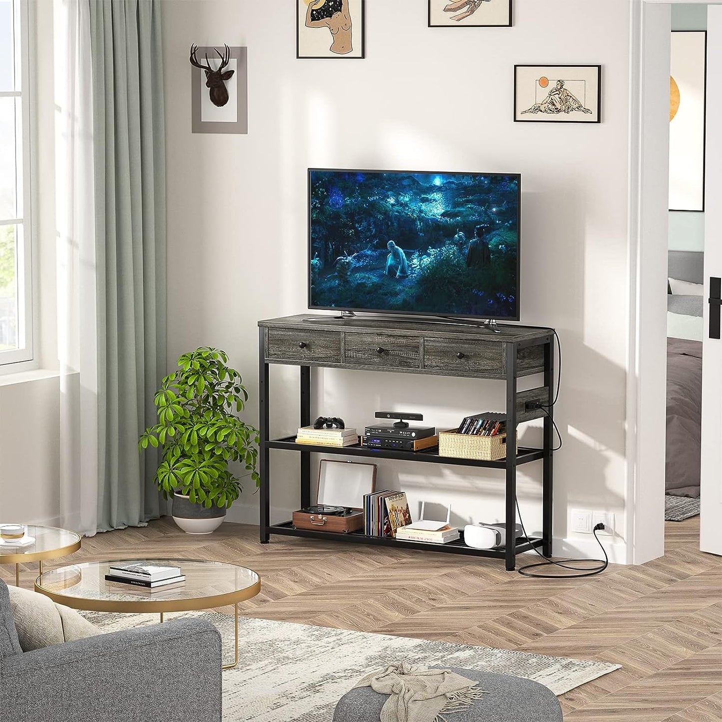 Inhabit Entryway Table with Side Power Outlet Console Table