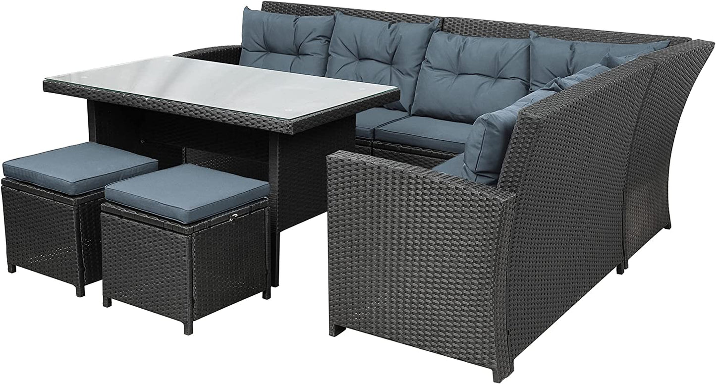 Inhabit L-Shaped Sofa With 2 Buffs & Rectangular Table In Rattan