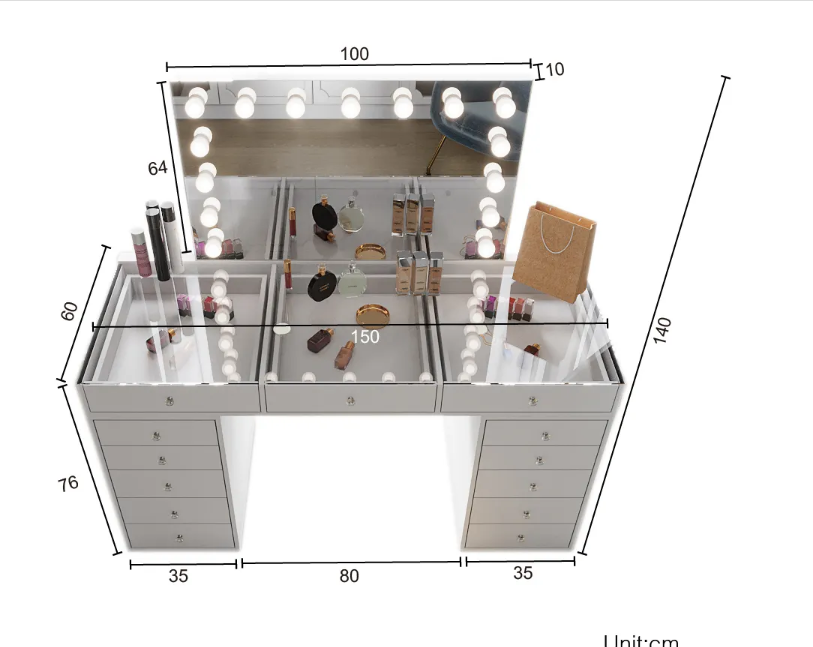 Inhabit X-Large Makeup Vanity With Big Storage With Lights & Mirror