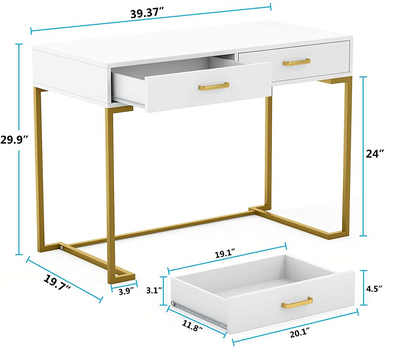 Inhabit Ultra Gold X White Multipurpose 100cm Desk / Dresser In Wood & Metal
