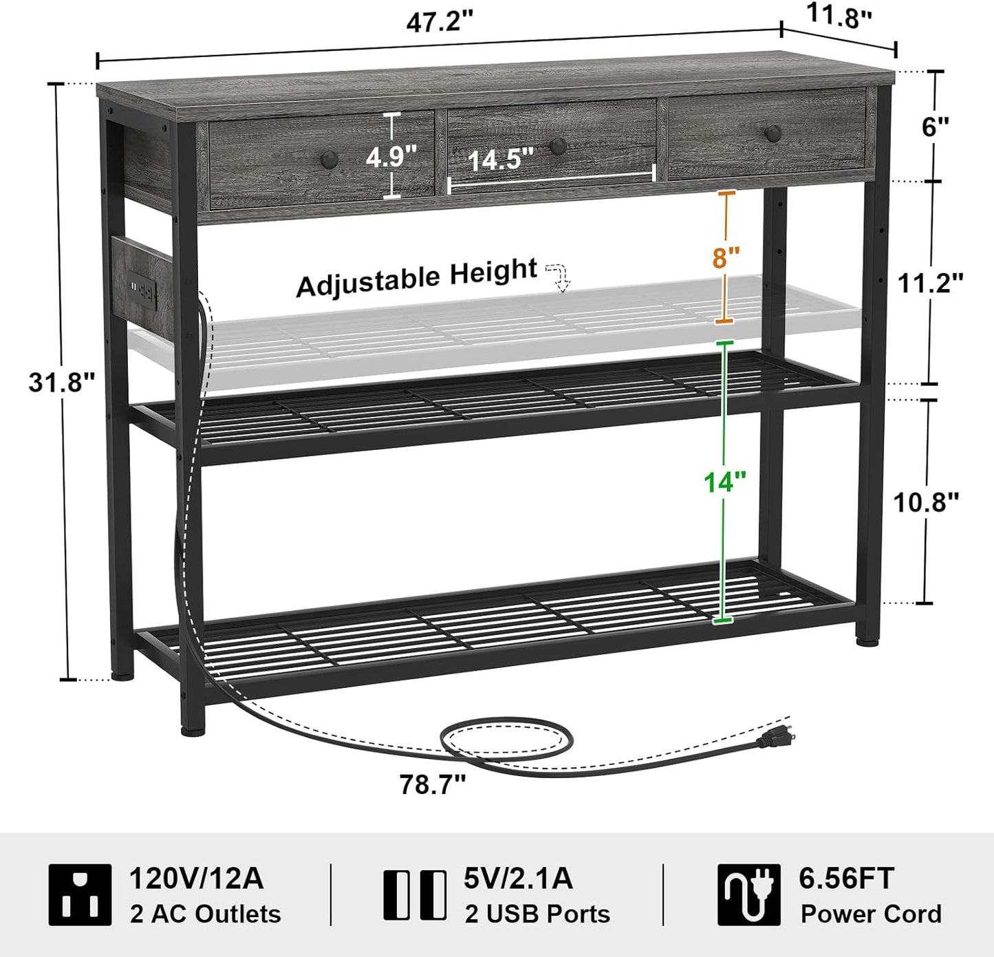 Inhabit Entryway Table with Side Power Outlet Console Table