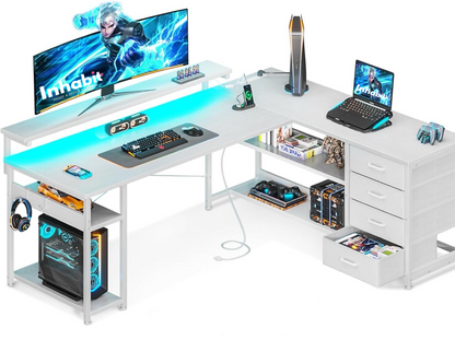 Inhabit 135cm L-Shaped High Storage Desk With Built In Power Supply & LED