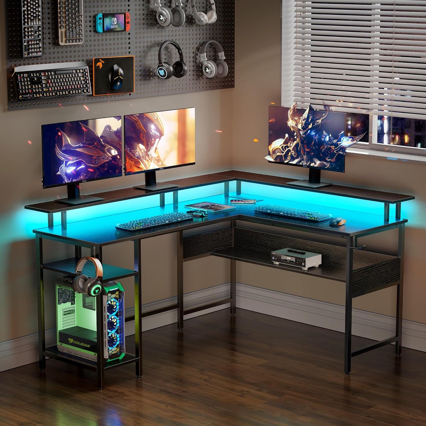 مكتب Inhabit Rockstar على شكل حرف L مقاس 120 سم مع مخرج طاقة مدمج وإضاءة LED