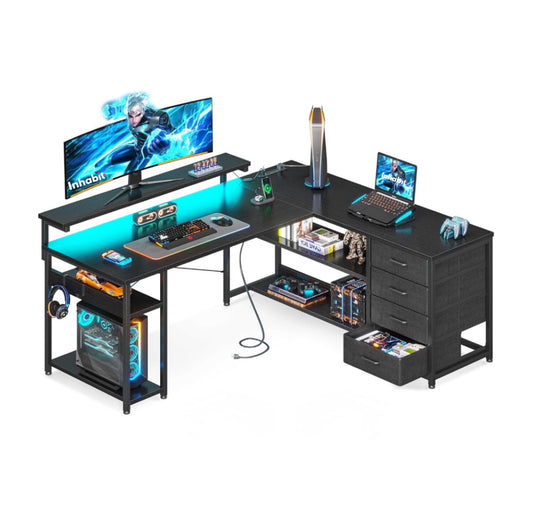 Inhabit 135cm L-Shaped High Storage Desk With Built In Power Supply & LED