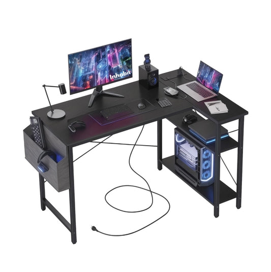 Inhabit 120cm L-Shape Desk With 2 Tier Shelves