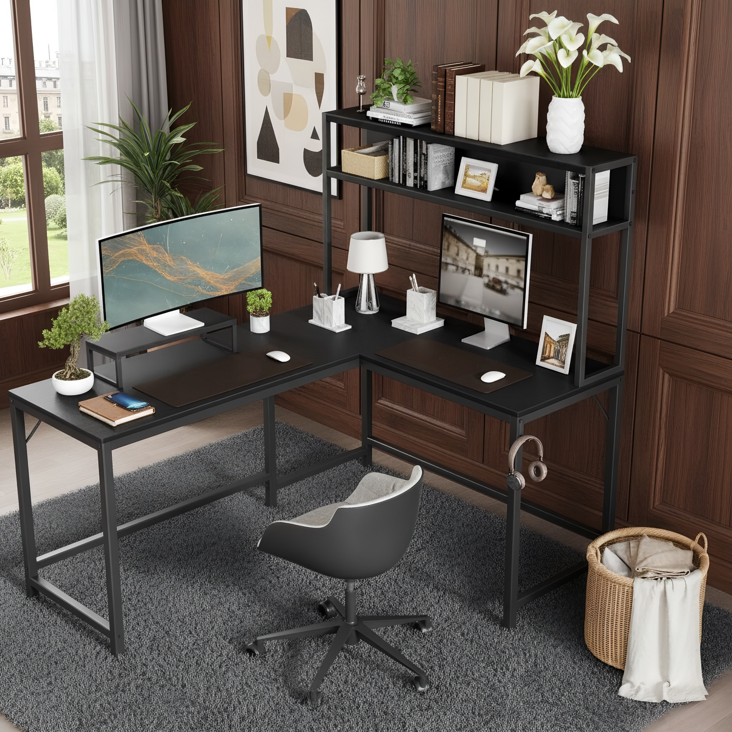 مكتب على شكل حرف L من Inhabit مقاس 150 سم مع خزانة بثلاثة ألوان