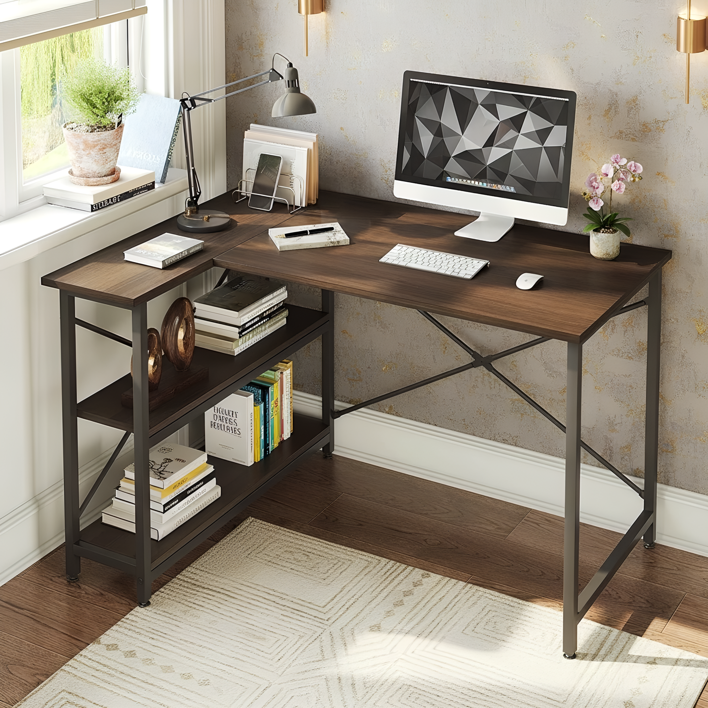 Inhabit Talkora 120cm L-Shaped Desk In Dark Brown