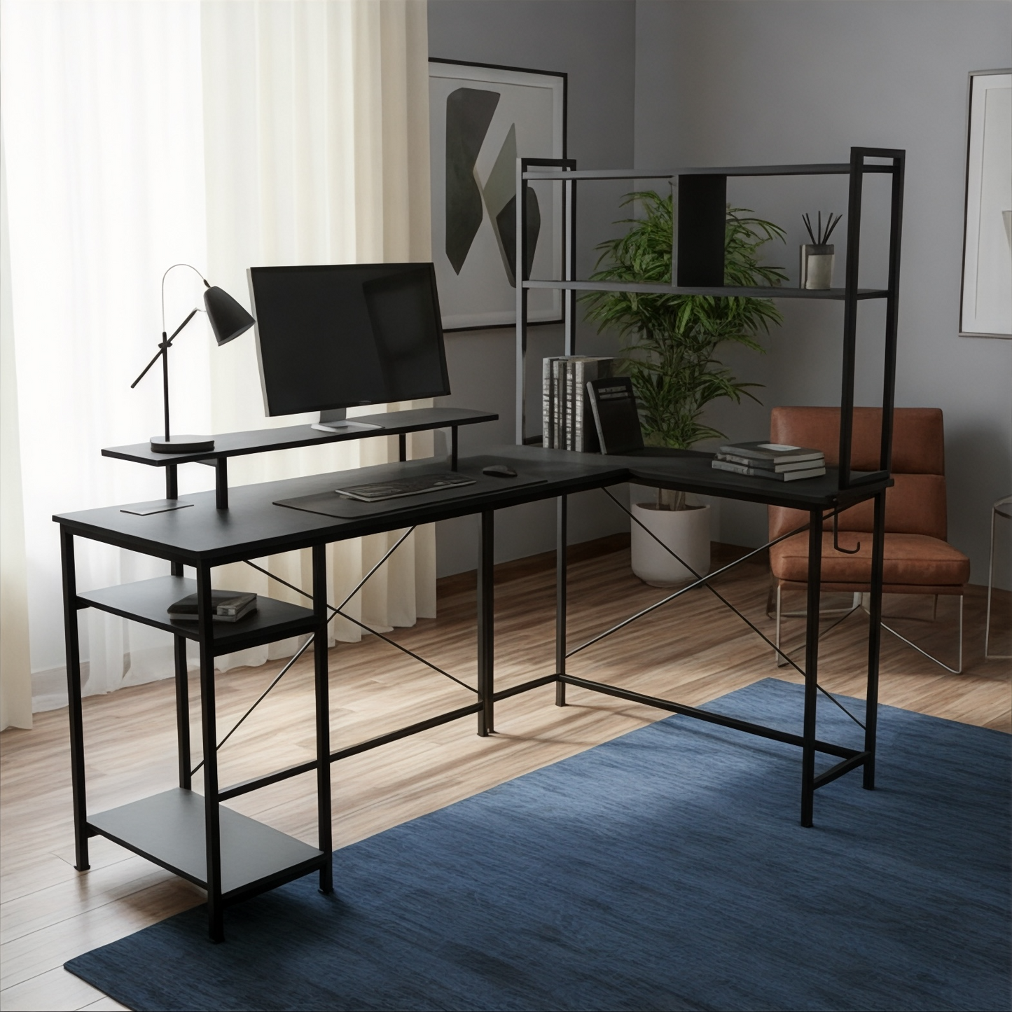 مكتب على شكل حرف L من Inhabit Hutch مقاس 150 سم مزود بإضاءة LED مدمجة بثلاثة ألوان