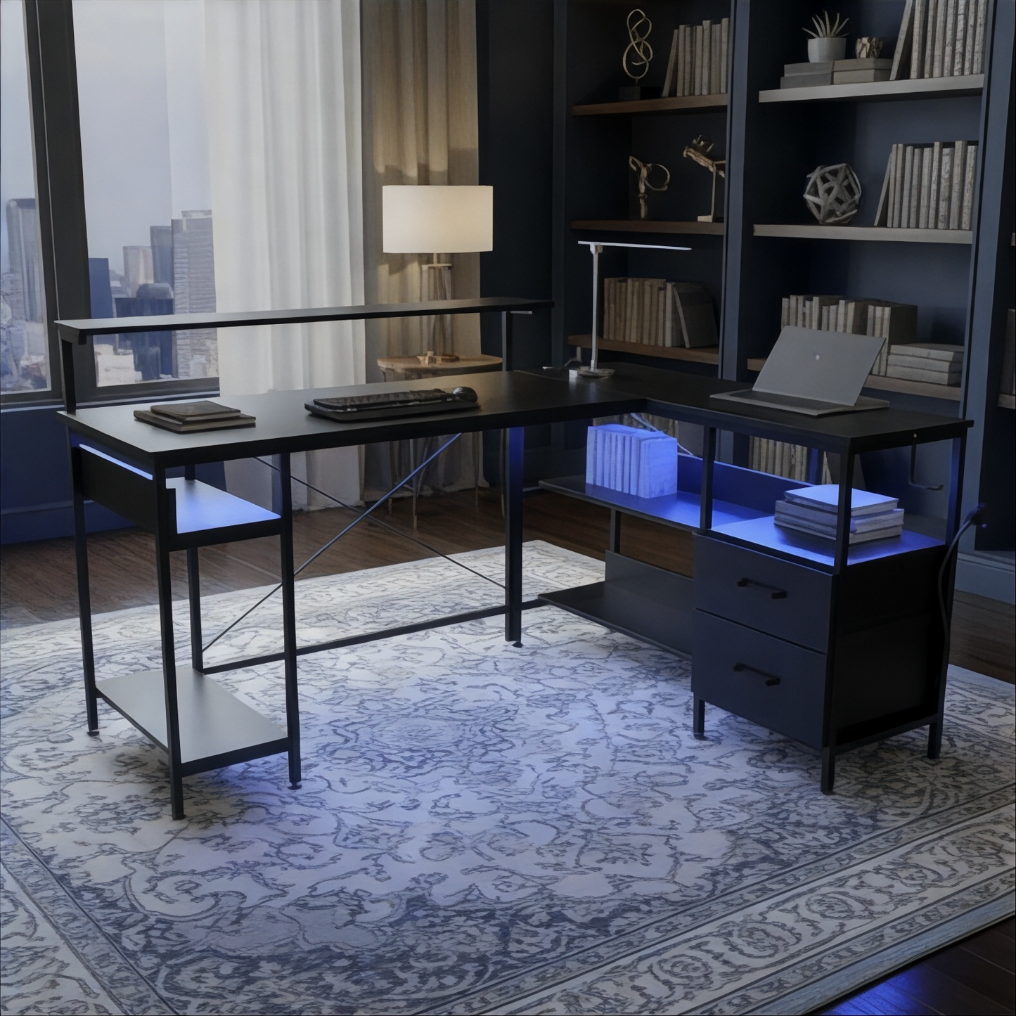 Inhabit Nexus 135cm Office, Home, Gaming L-Shaped Desk With Drawers & Shelves