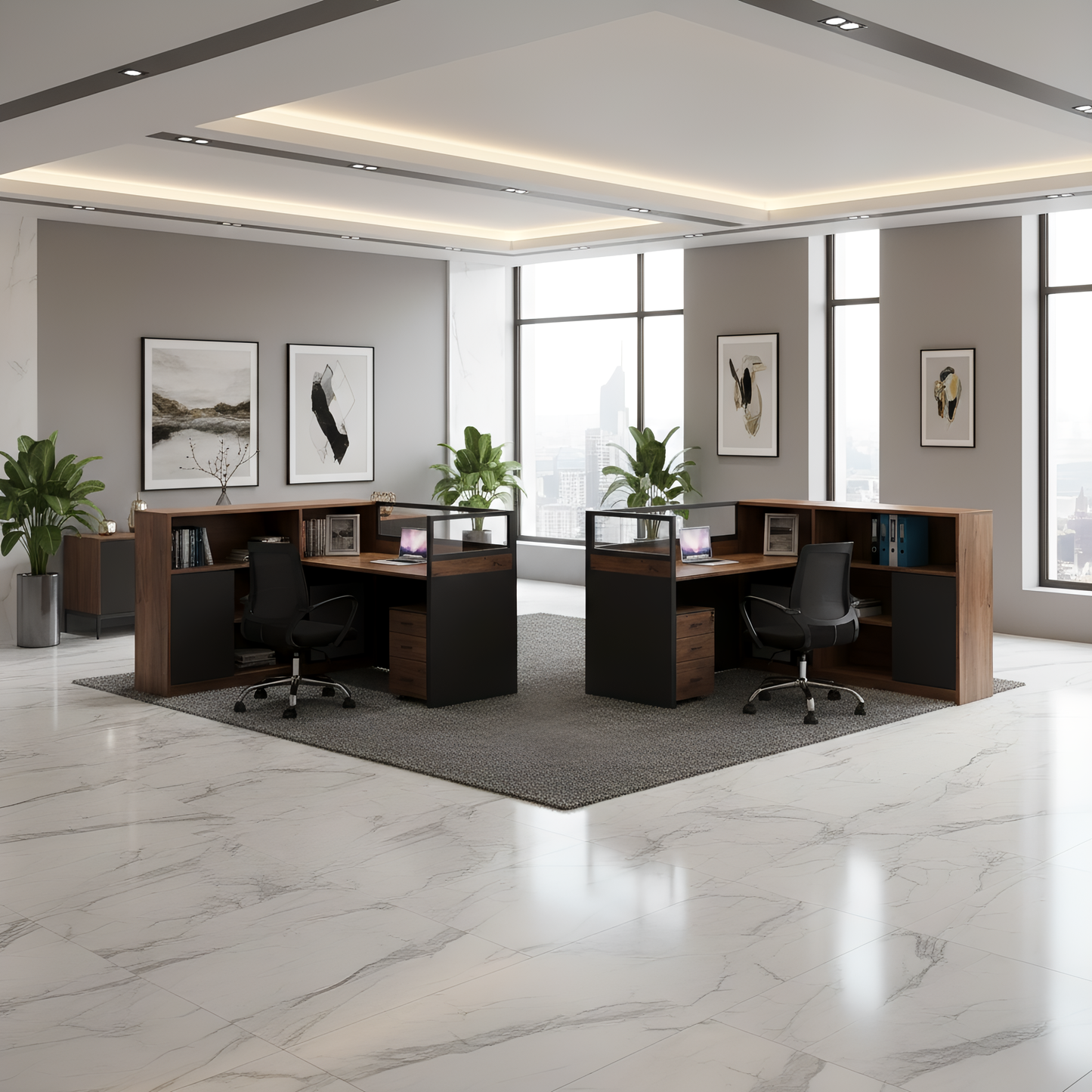 Inhabit Aureva Customizable Work Station Unit With Shelves Partition For Office Spaces