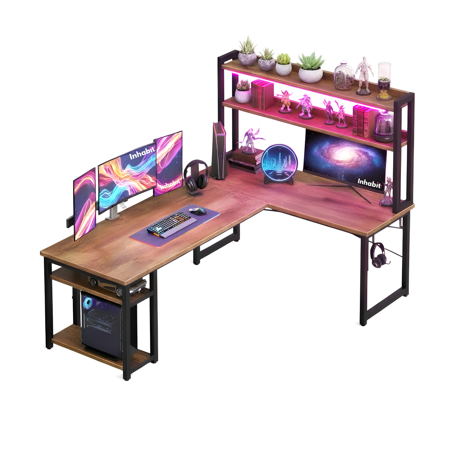 Inhabit Velaro Hutch L-Shaped Desk With Built In LED