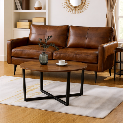 طاولة قهوة دائرية من المعدن والخشب من مجموعة Inhabit