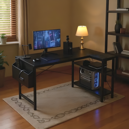 مكتب على شكل حرف L بارتفاع 120 سم مع رفوف من مستويين