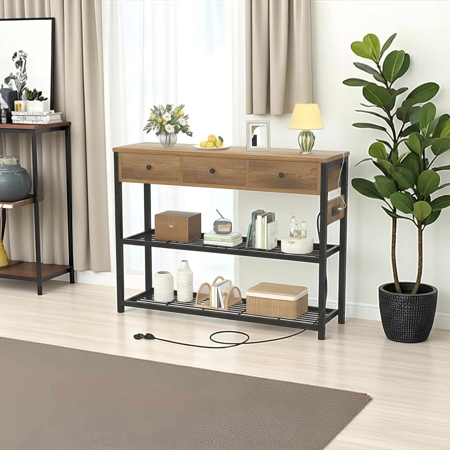 Inhabit Entryway Table with Side Power Outlet Console Table