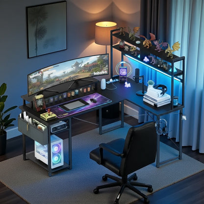 مكتب على شكل حرف L من Inhabit Hutch مقاس 150 سم مزود بإضاءة LED مدمجة بثلاثة ألوان