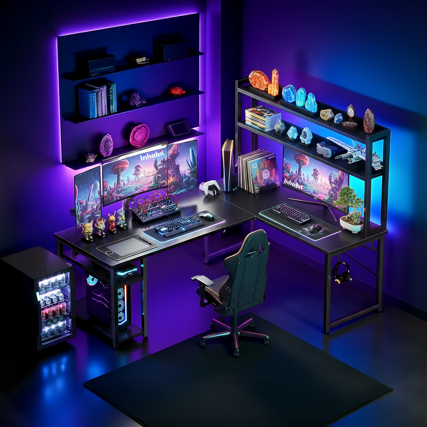 Inhabit Velaro Hutch L-Shaped Desk With Built In LED