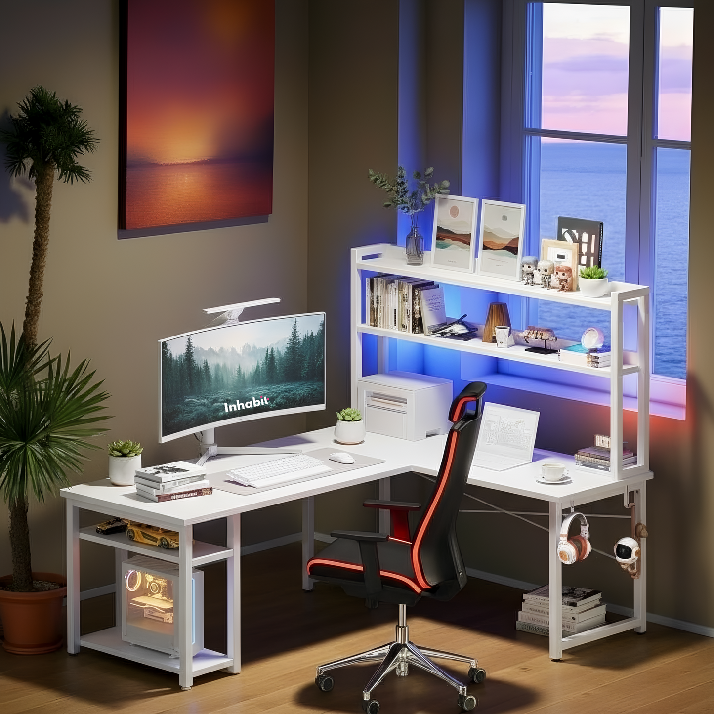 Inhabit Velaro Hutch L-Shaped Desk With Built In LED