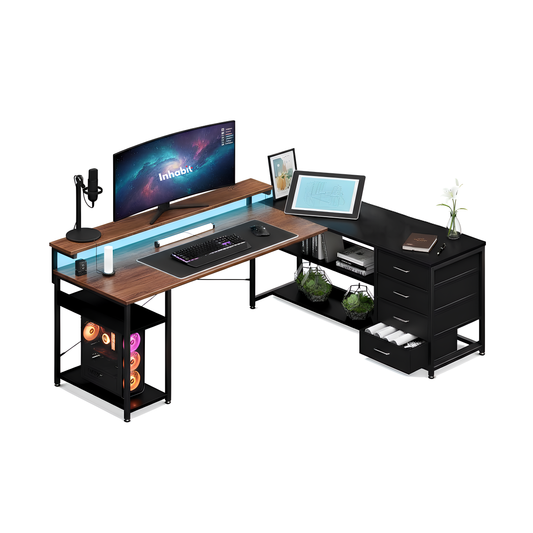 Inhabit Rivo “Limited Edition” 135cm L-Shaped High Storage Desk With Built In Power Supply & LED