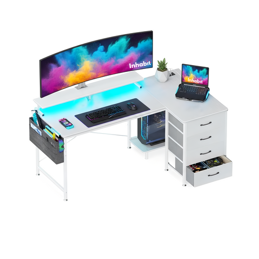 Inhabit Spider Plus L-Shaped Desk With Drawers & Case Shelf