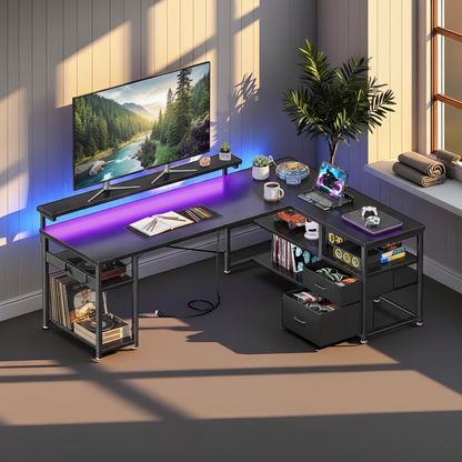 Inhabit 135cm Office, Home, Gaming L-Shaped Desk With Drawers & Shelves