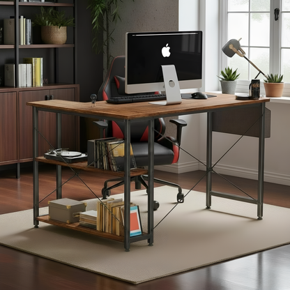 مكتب على شكل حرف L بارتفاع 140 سم مع رفوف من مستويين