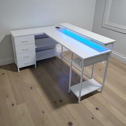 Inhabit Rivo 155cm L-Shaped High Storage Desk With Built In Power Supply & LED