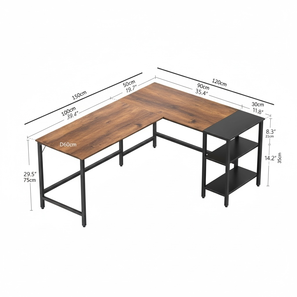 Inhabit Atlas L-Shaped 150cm Desk With PC & Storage Shelves