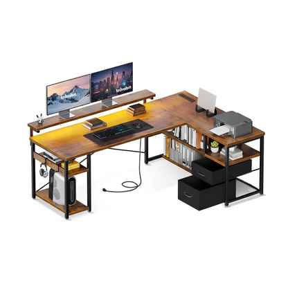 Inhabit Nexus 135cm Office, Home, Gaming L-Shaped Desk With Drawers & Shelves