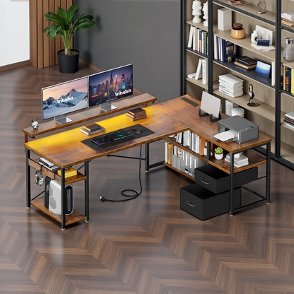 Inhabit Nexus 135cm Office, Home, Gaming L-Shaped Desk With Drawers & Shelves