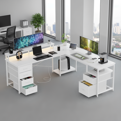 مكتب تخزين مرتفع على شكل حرف L مقاس 165 سم من Inhabit Big Show مزود بإضاءة LED ومصدر طاقة