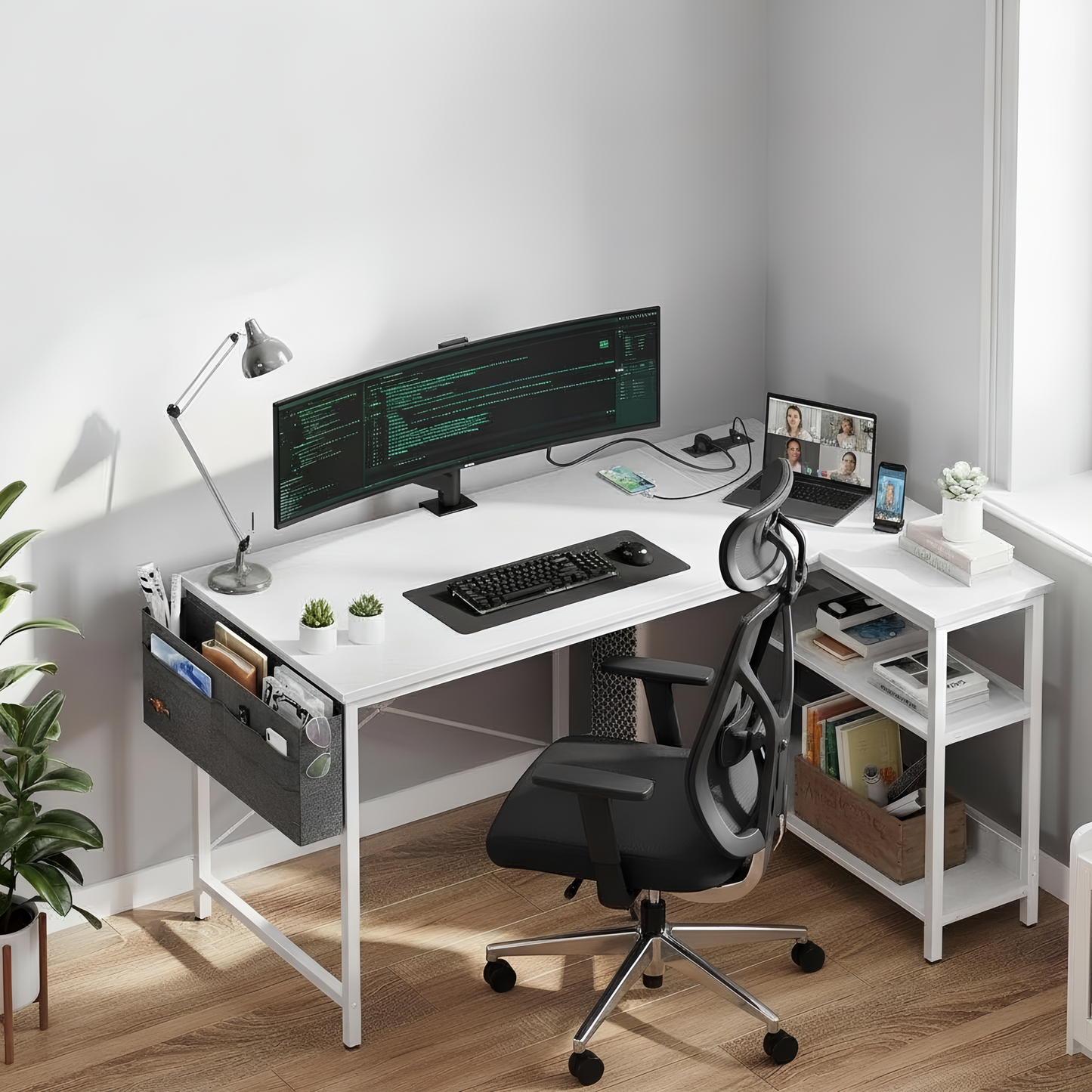 مكتب Inhabit Spider على شكل حرف L مقاس 140 سم مع مخرج طاقة مدمج