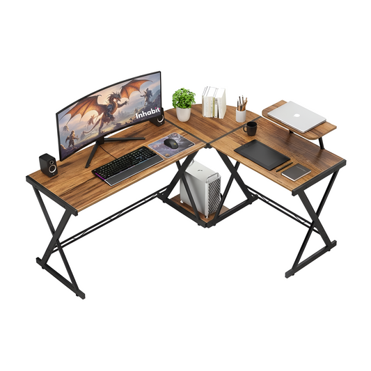 Inhabit Cross 145cm L-Shaped Desk With Monitor Stand