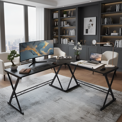 Inhabit Cross 145cm L-Shaped Desk With Monitor Stand