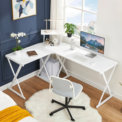 Inhabit Cross 145cm L-Shaped Desk With Monitor Stand
