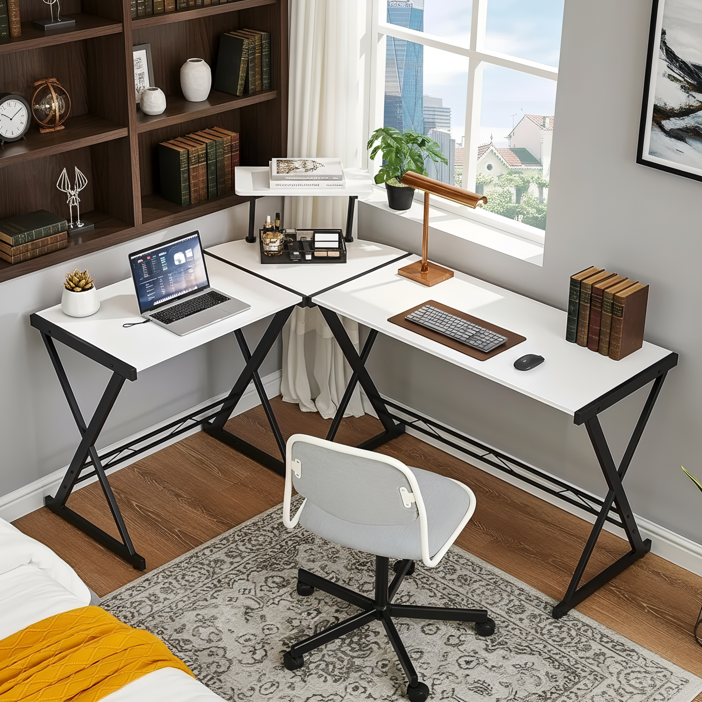 Inhabit Cross 145cm L-Shaped Desk With Monitor Stand