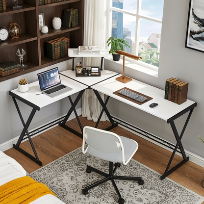 Inhabit Cross 145cm L-Shaped Desk With Monitor Stand