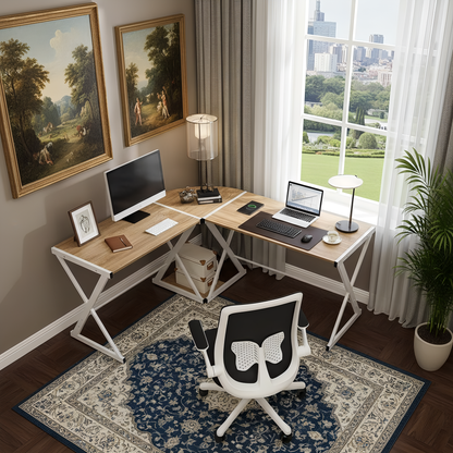 Inhabit Cross 145cm L-Shaped Desk With Monitor Stand