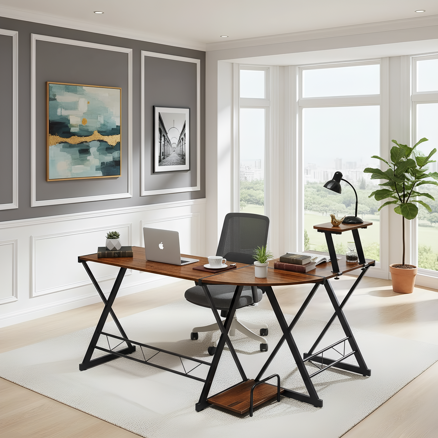 Inhabit Cross 145cm L-Shaped Desk With Monitor Stand