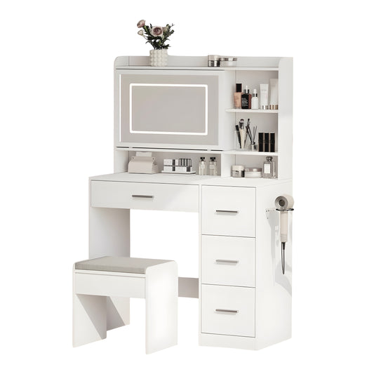 Inhabit Touch Mirrored Makeup Vanity With Stool Chair